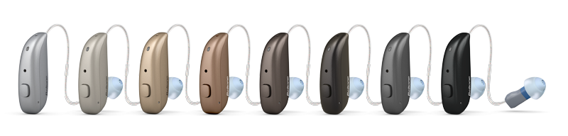 Line up of Beltone hearing aids in different colors