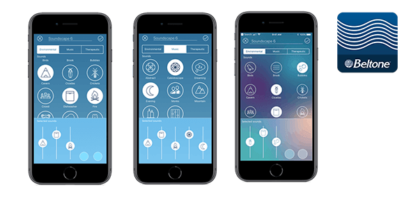 Beltone Tinnitus Calmer displays on phone